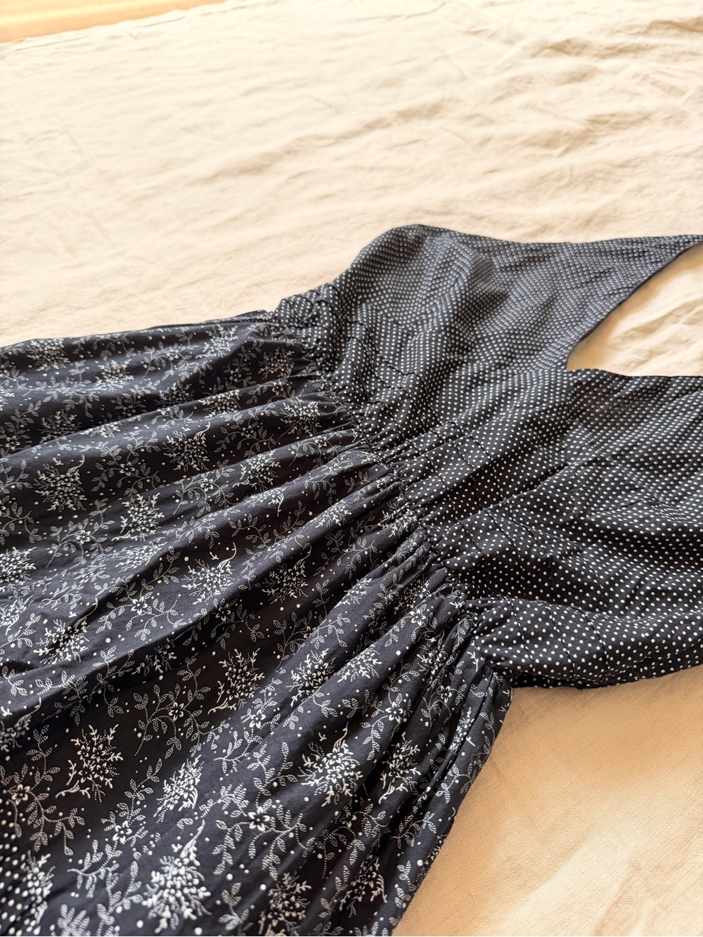 Vintage cotton Black Polka Dot and floral Halter dress medium - Picture 7 of 14
